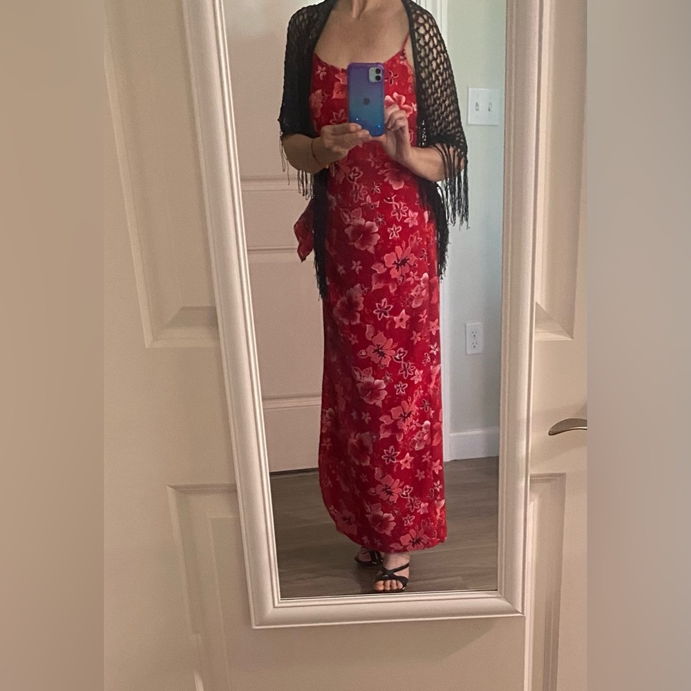Summer Sleeveless Red and White Floral Maxi Dress  Size 5 Jonathan Martin USA - Picture 6 of 10